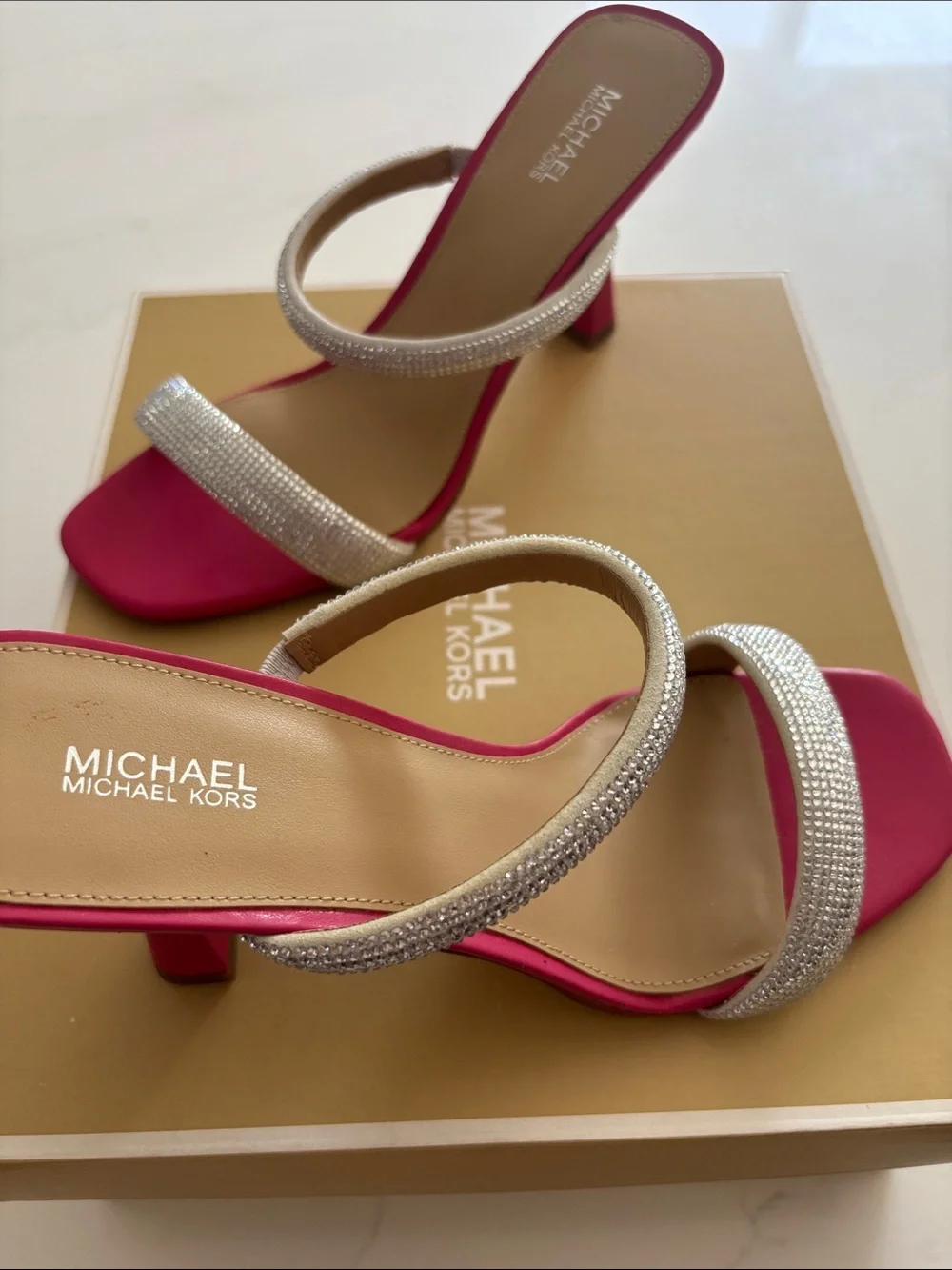 Michael Kors Pink Heeled Sandals with Crystal Straps